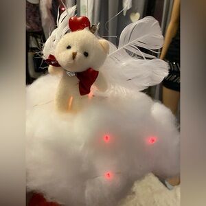 Cupid Bear on Red Light/Clear light Cloud Hangs from Ceiling